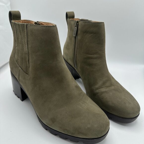 Vionic Wilma Olive Nubuck Ankle Boots Waterproof Size EU 40 / US 8.5 Chunky Heel - Picture 3 of 12